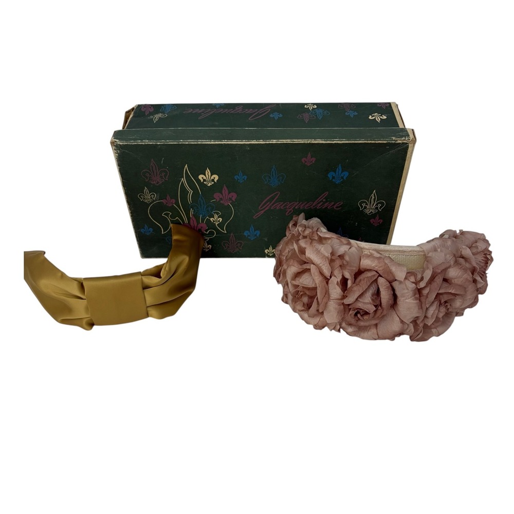 Vintage 1940s 50s Womens Headband Lot Floral Roses Satin Bow Headpiece w Box